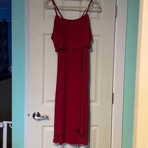 Red off the shoulder dress with tie front